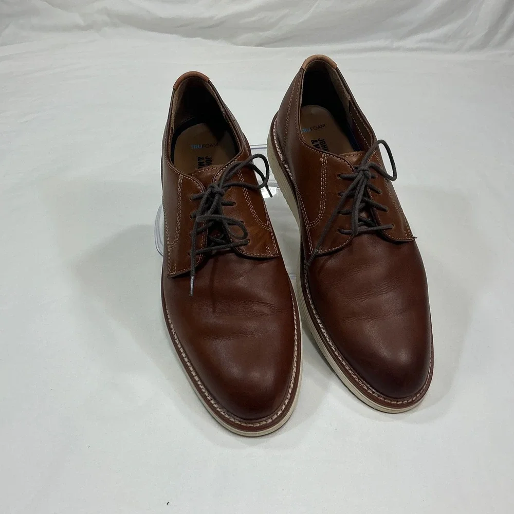 Johnston & Murphy TRUFOAM Brown Leather Plain Toe Derby Shoes Mens 11.5 M